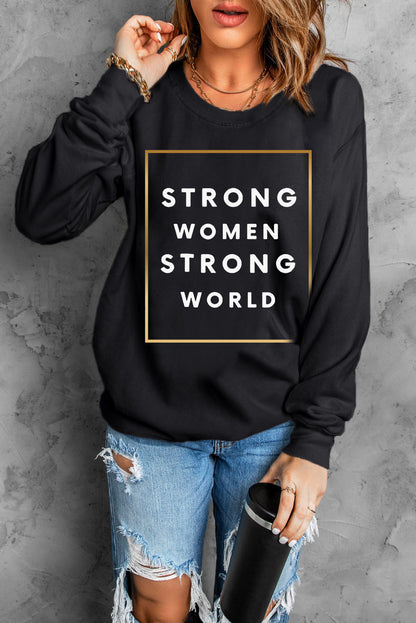 STRONG WOMEN STRONG WORLD Sudadera estampada con hombros caídos