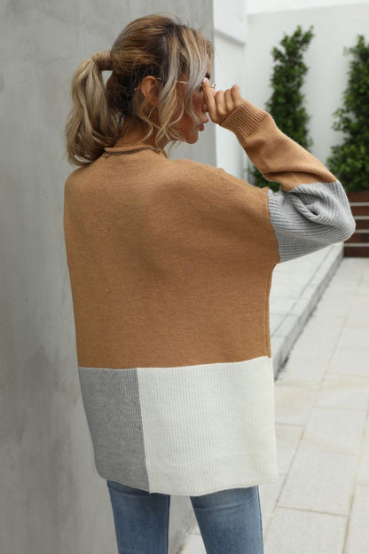 Color Block Round Neck Knit Pullover