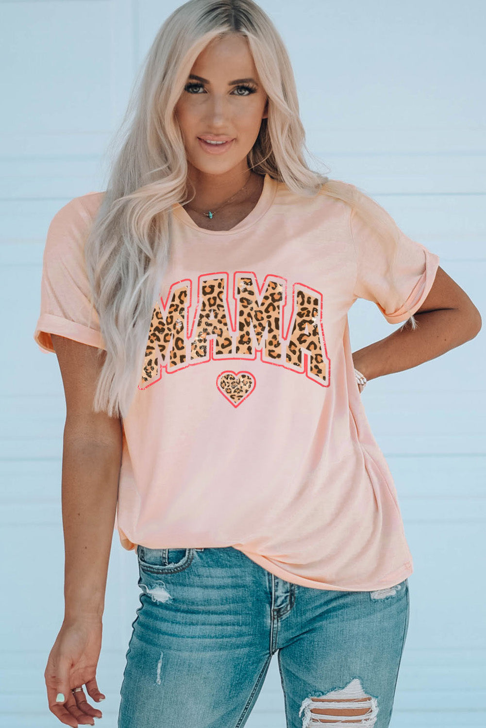 Camiseta de cuello redondo con gráfico de corazón de MAMA