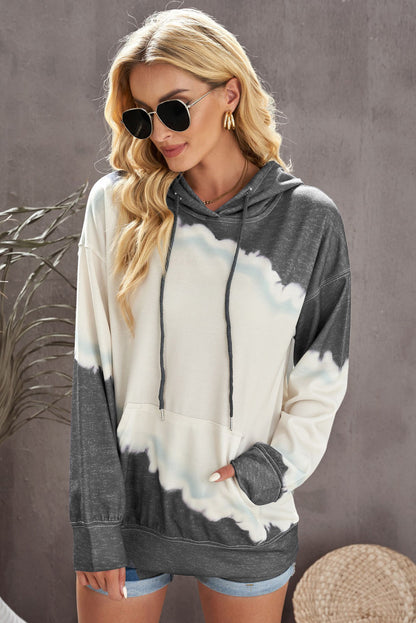 Tie-Dye Color Block Drawstring Hoodie