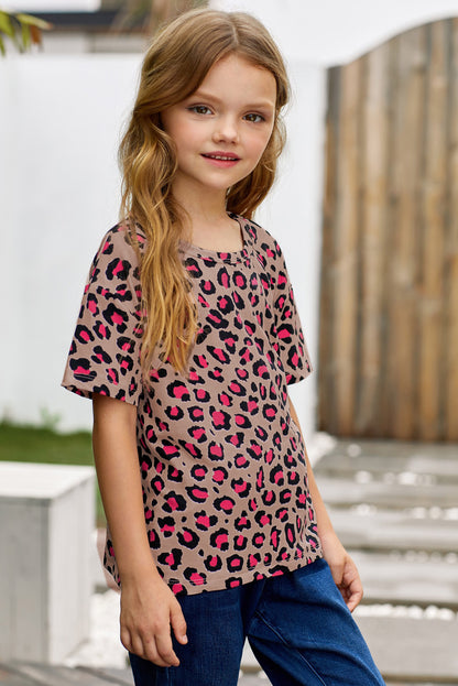 Camiseta con hombros caídos de leopardo para niñas