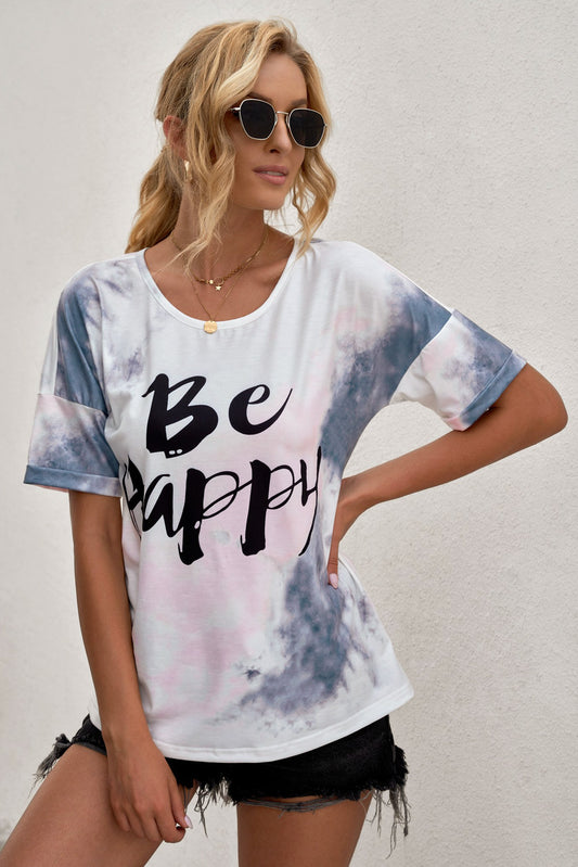 BE HAPPY Camiseta estampada con cuello redondo