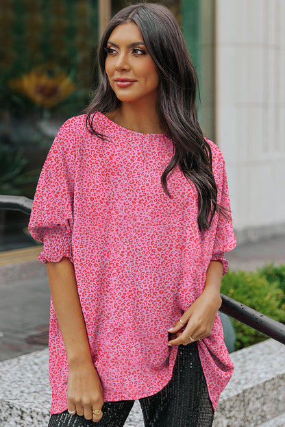 Leopard Smocked Flounce Sleeve Blouse