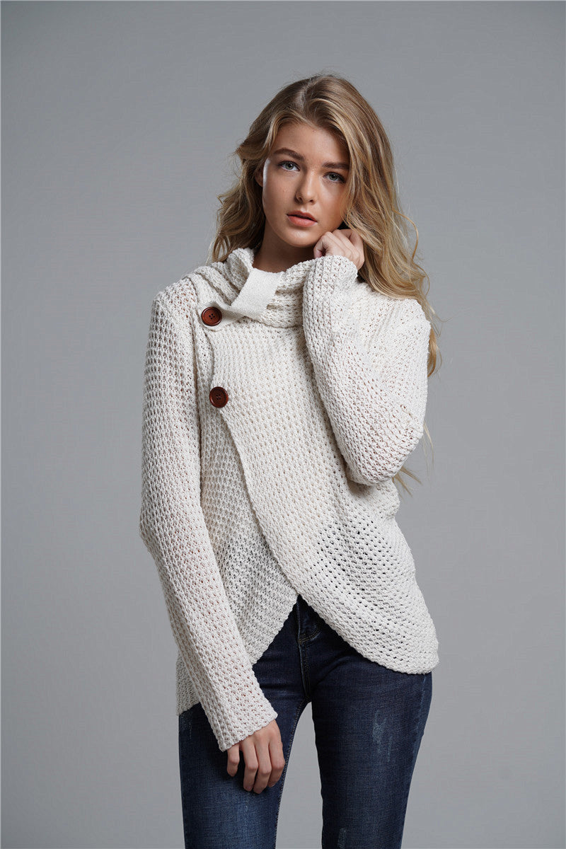 Button Detail Tulip Hem Waffle Knit Sweater