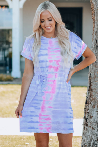 Vestido Camiseta Con Cinturón Tie-Dye Mujer