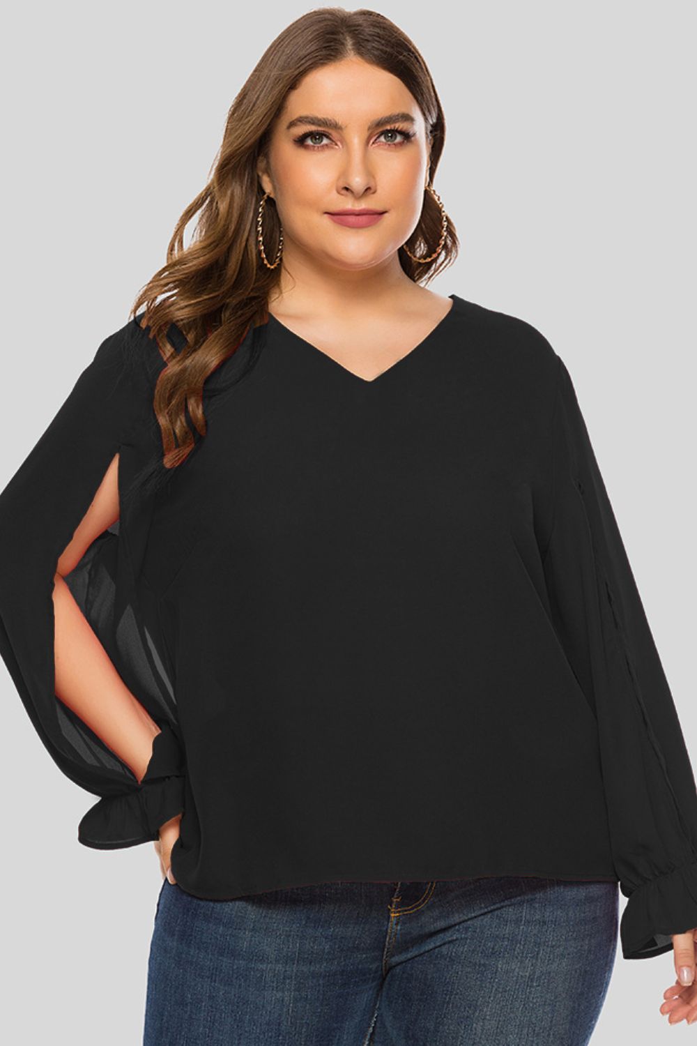 Blusa de manga con volantes recortados de talla grande