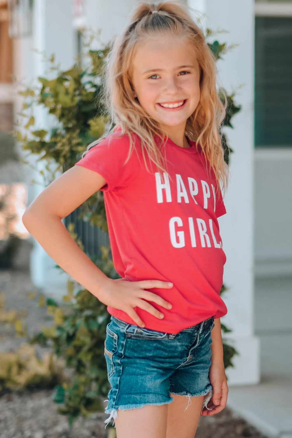 Camiseta de manga corta con estampado de letras para niñas