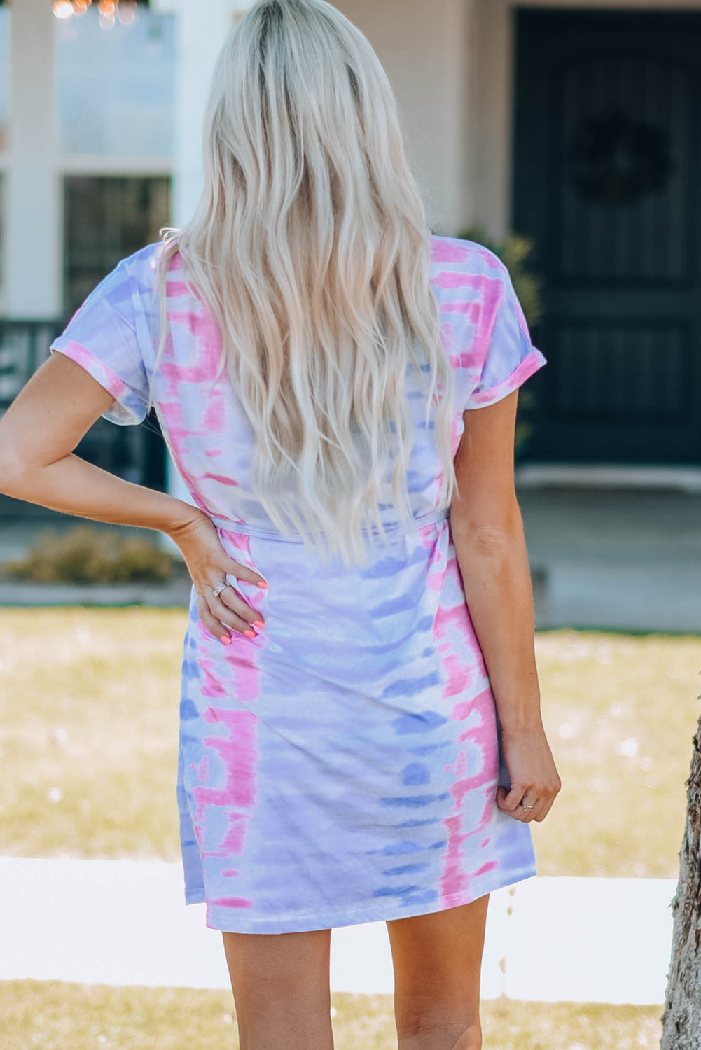 Vestido Camiseta Con Cinturón Tie-Dye Mujer