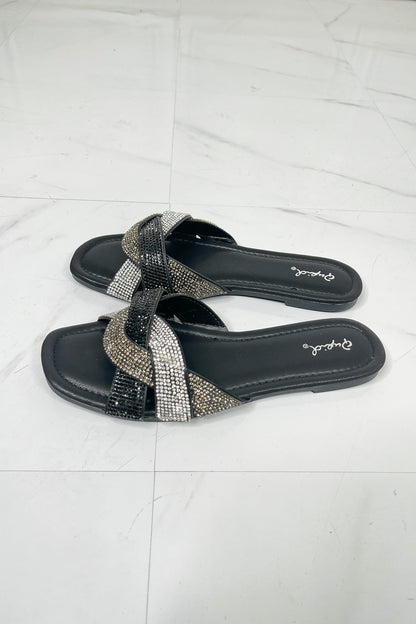 Qupid Shining Brighter Rhinestone Woven Strap Slide