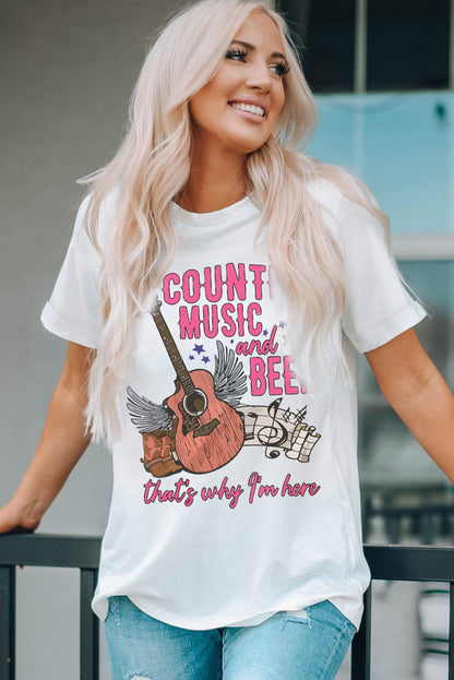 Camiseta de cuello redondo de música country y cerveza