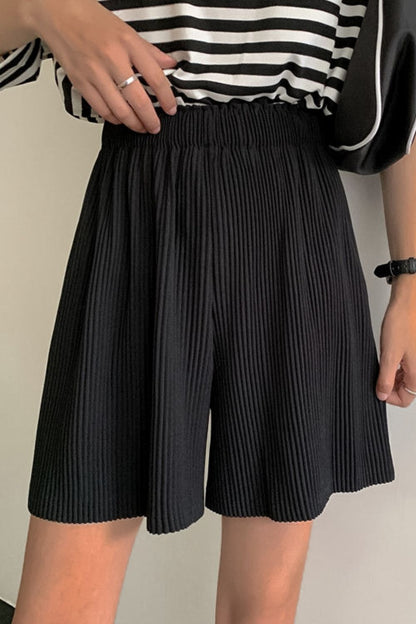 Accordion Pleated Wide Leg Shorts