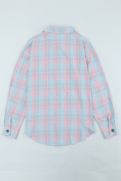 Plaid Button-Up Dropped Shoulder Shirt