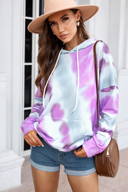 Sudadera con capucha tie-dye de manga caída con cordón