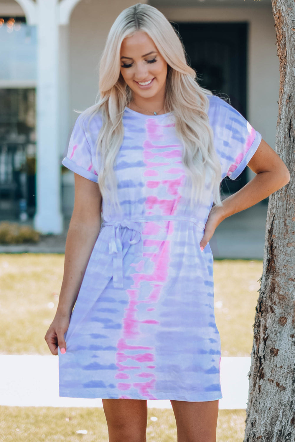 Vestido Camiseta Con Cinturón Tie-Dye Mujer