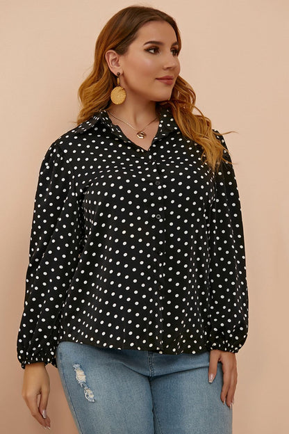 Camisa de manga globo con lunares de talla grande