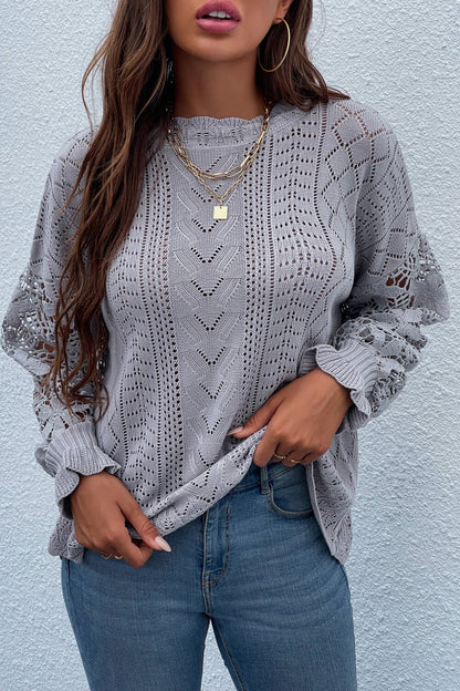 Spliced Lace Crochet Sleeve Sweater