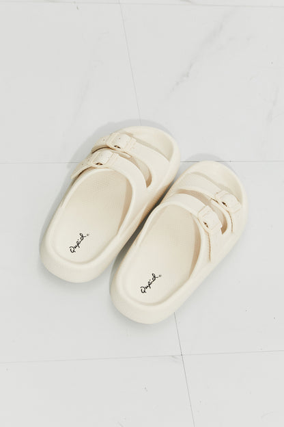 Qupid Comfy Casual Rubber Slide Sandal in Cream