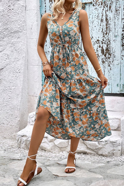 Vestido sin mangas con cuello en V floral