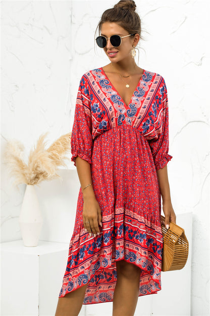 Vestido bohemio estampado con cuello en V