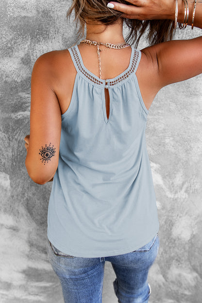 Lace Yoke Grecian Neck Sleeveless Top