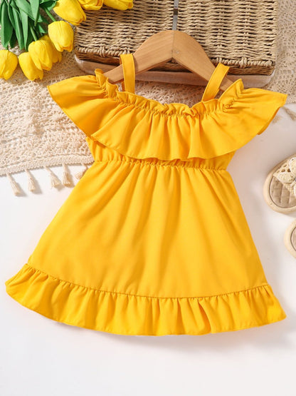 Vestido con dobladillo con volantes y ribete de volantes para niña