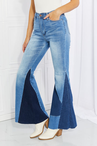 Vibrant Sienna Full Size Color Block Flare Jeans