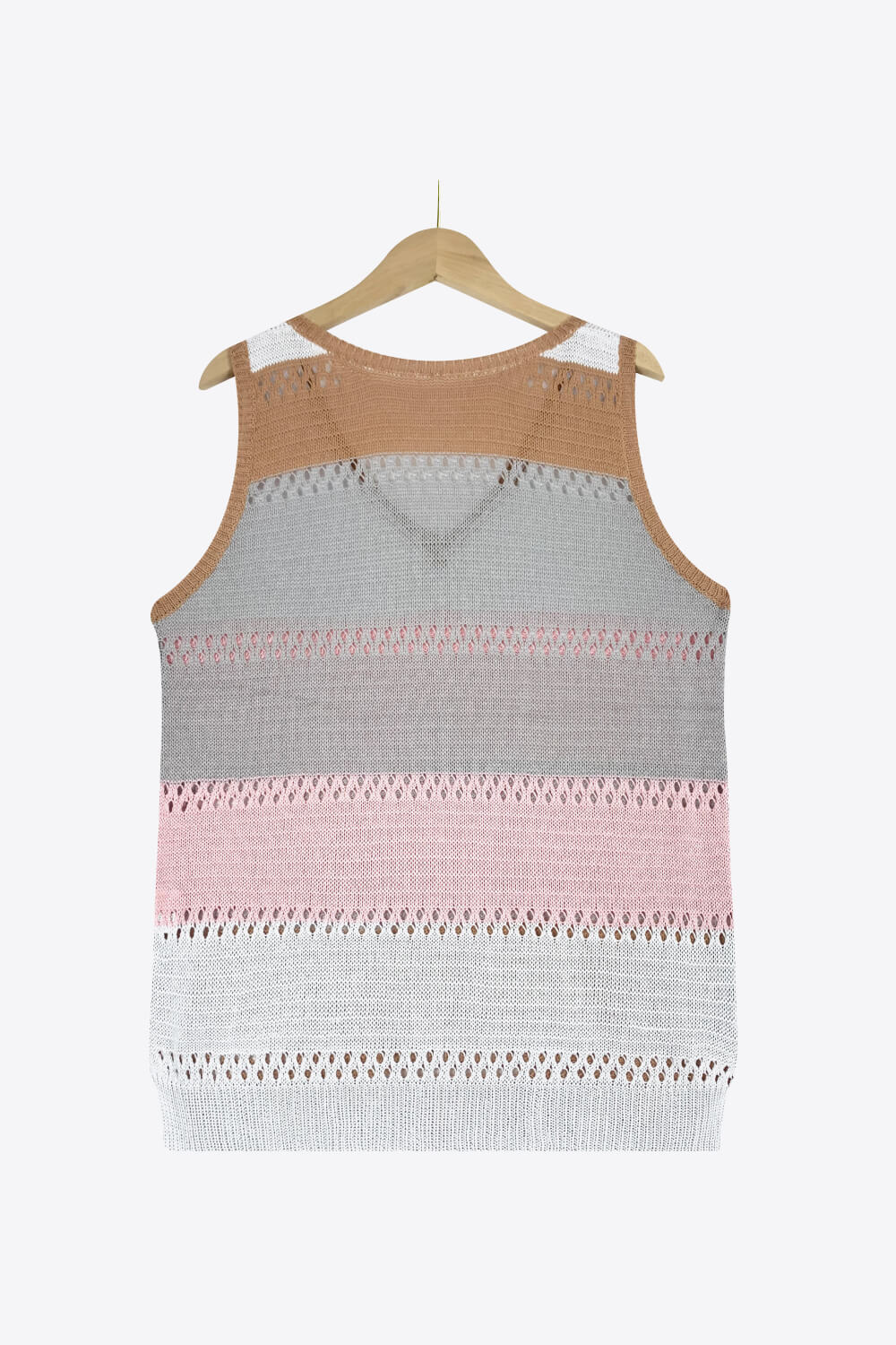 Striped Openwork V-Neck Knit Tank