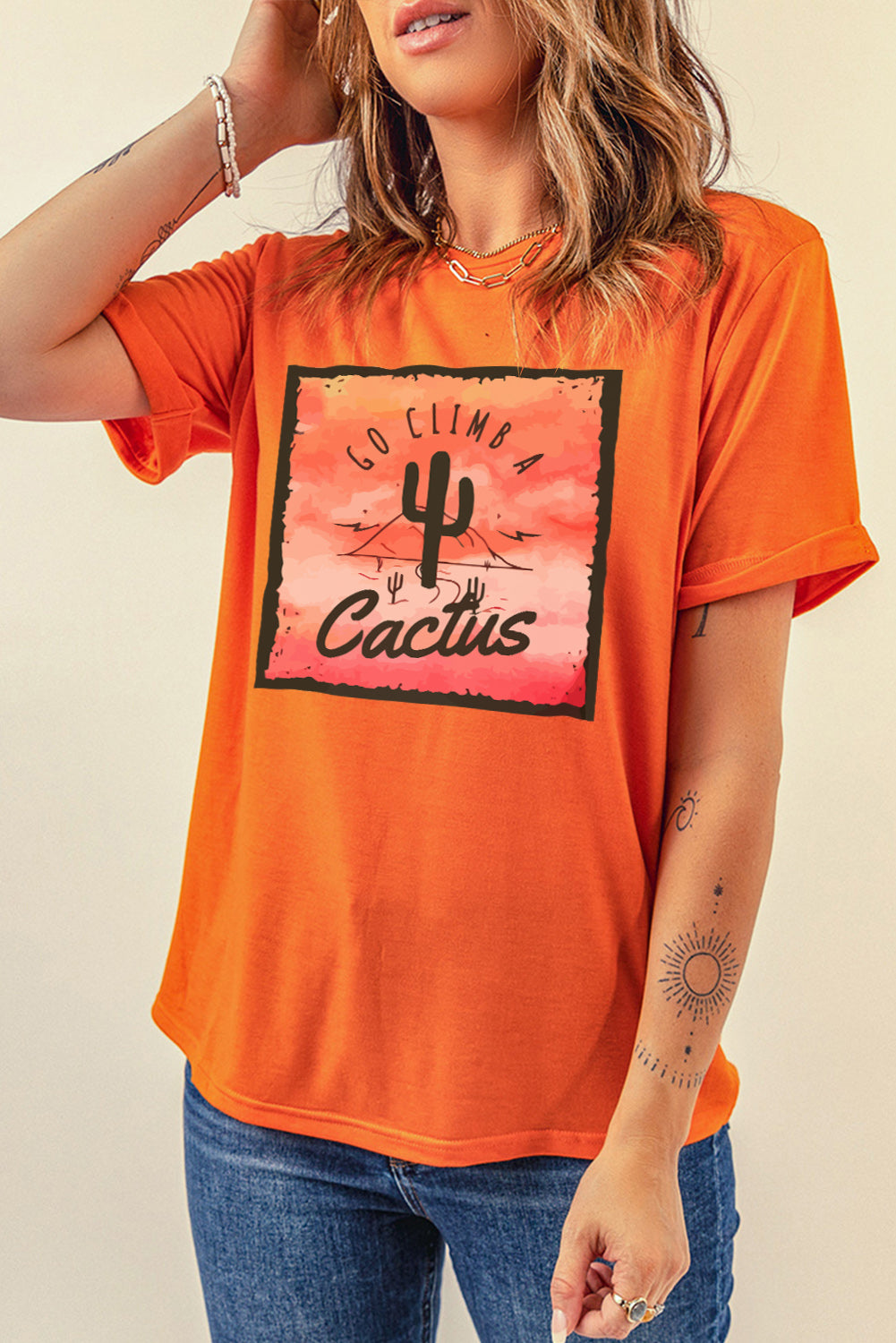 Go Climb A Cactus Slogan Graphic Tee Shirt