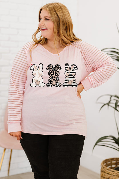 Plus Size Rabbit Graphic Long Raglan Sleeve Easter Tee