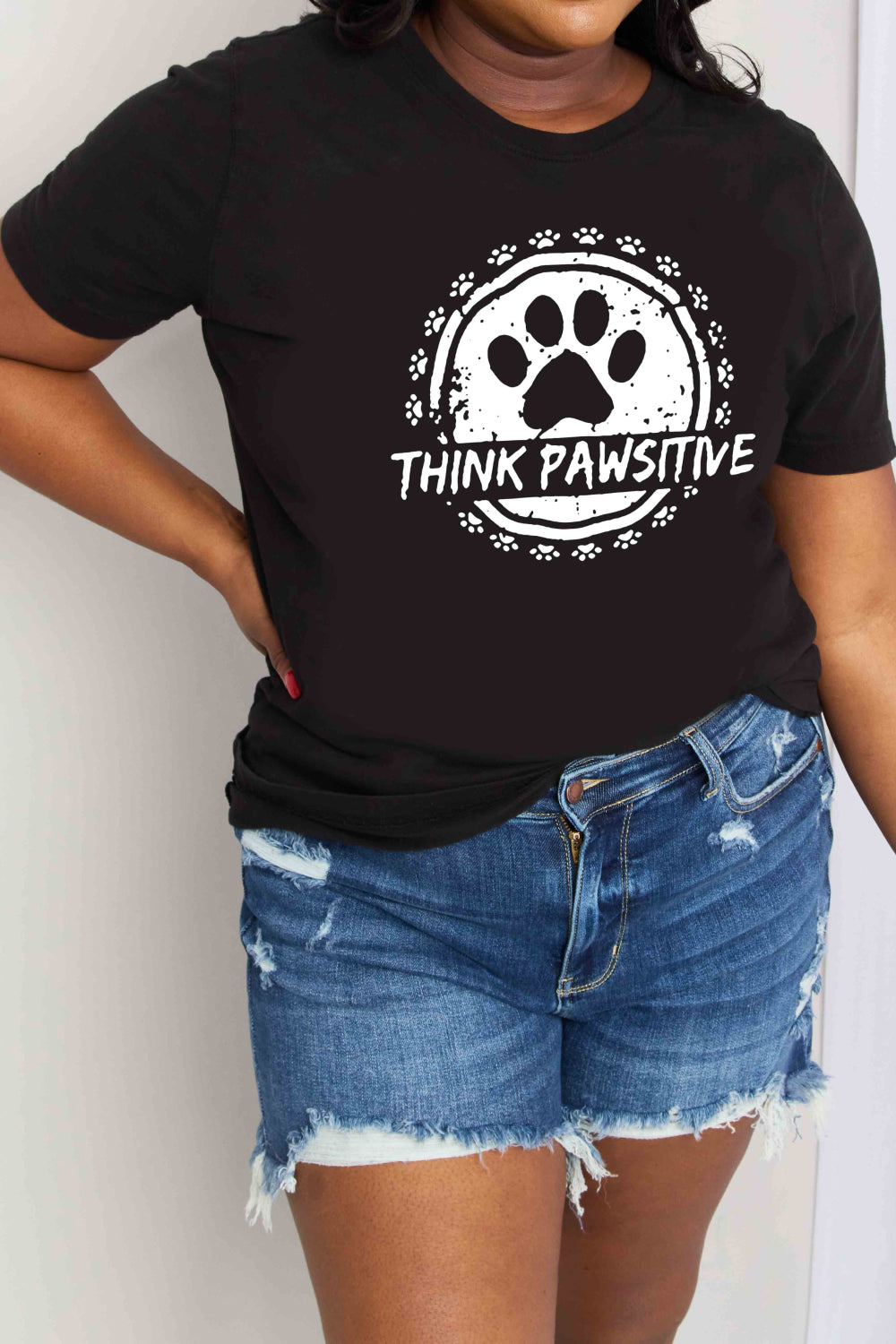 Simply Love Full Size THINK PAWSITIVE Graphic Cotton Tee