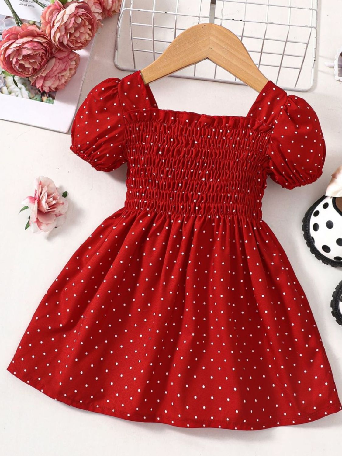 Vestido Bebé Niña Escote Cuadrado Estampado Fruncido