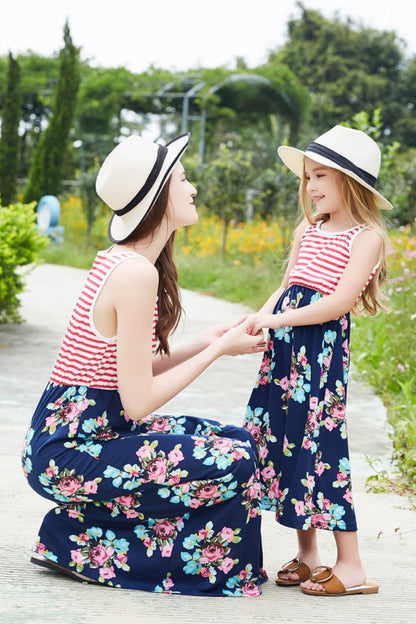 Vestido sin mangas floral a rayas para mujer