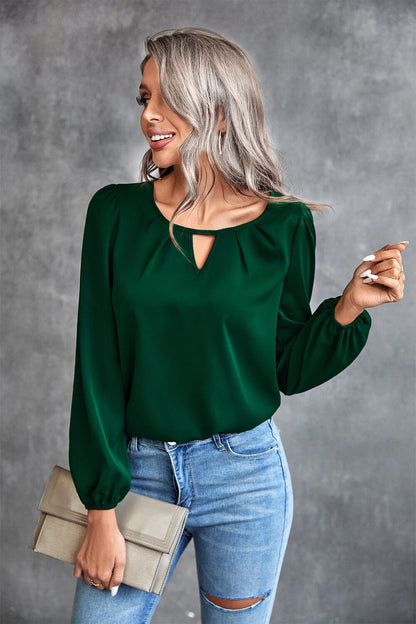 Pleated Detail Cutout Puff Sleeve Blouse