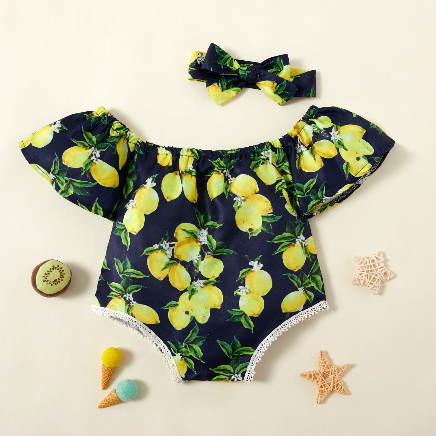 Lemon Print Square Neck Bodysuit