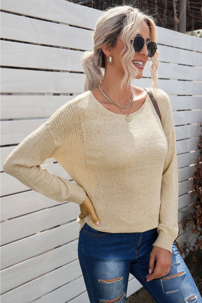 Round Neck Drop Shoulder Knitted Pullover