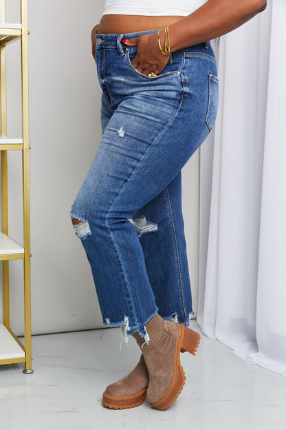 RISEN Full Size Frayed Hem Distressed Cropped Jeans