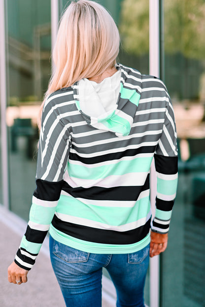 Striped Drawstring Detail Long Sleeve Hoodie