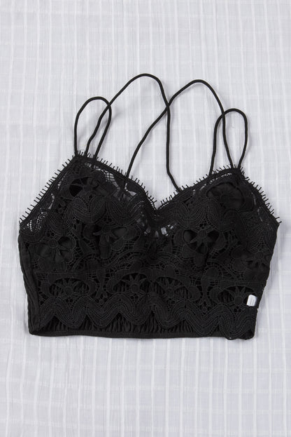 Bralette de encaje con ribete de pestañas fruncido