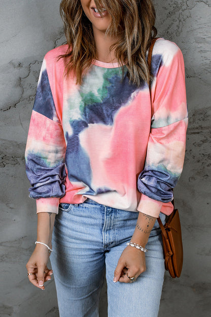 Tie-Dye Drop Shoulder Round Neck Top