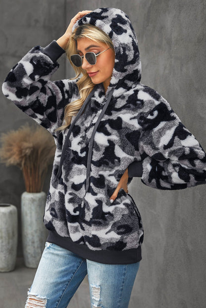 Camouflage Half Zip Fuzzy Hoodie