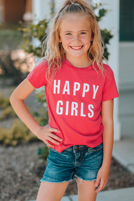 Camiseta de manga corta con estampado de letras para niñas