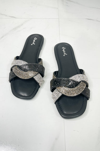 Chanclas con correa tejida con diamantes de imitación más brillantes de Qupid