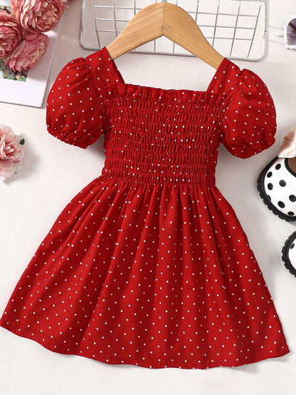 Vestido Bebé Niña Escote Cuadrado Estampado Fruncido