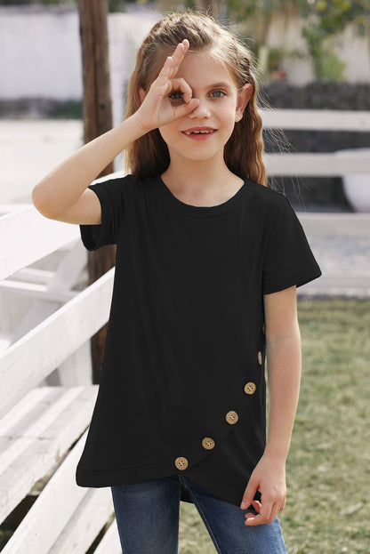 Girls Buttoned Tulip Hem T-Shirt