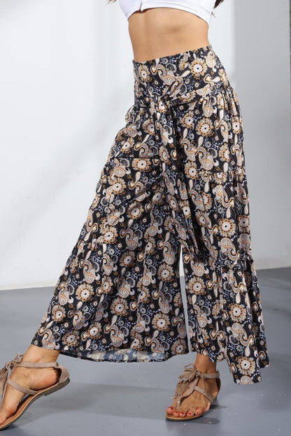 Printed Tie-Front Culottes