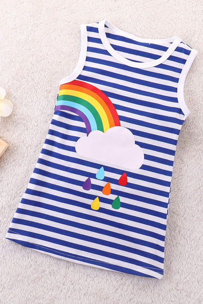 Girls Rainbow Graphic Striped Sleeveless Dress