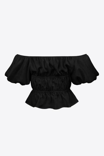 Square Neck Balloon Sleeve Cropped Blouse