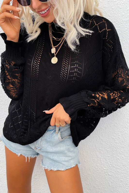 Spliced Lace Crochet Sleeve Sweater