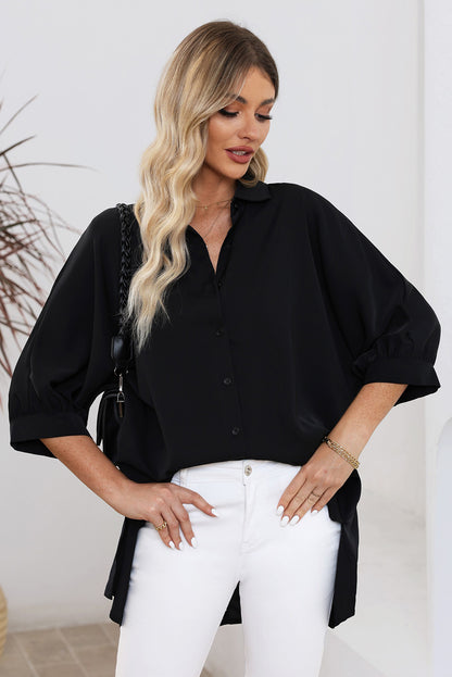 Three-Quarter Sleeve Slit Shirt