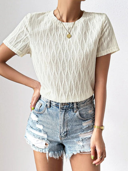 Textured Round Neck Crop Top